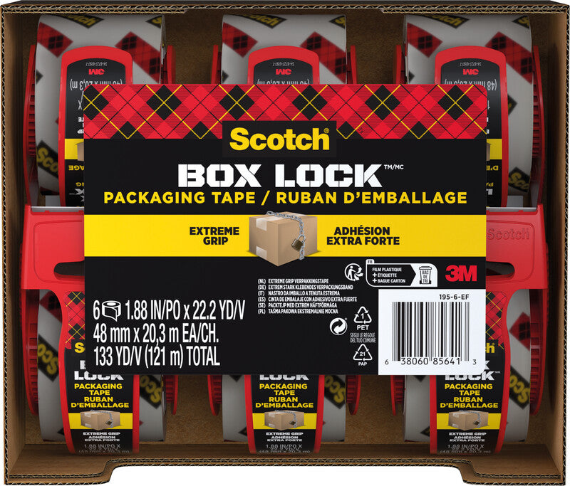 Scotch Verpackungsband Box Lock Extreme Grip – 48 mm × 20,3 m, transparent, stark