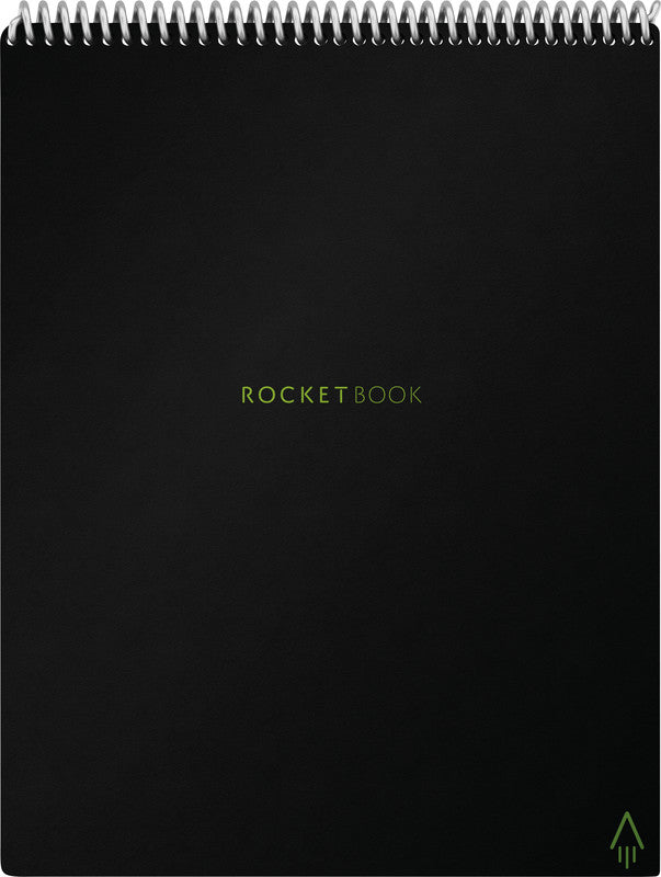 Rocketbook Spiralblock Flip Smart, Spiralbindung, Hardcover, 16 Blatt, 90 g/m² – Schwarz, für ROCKETBOOK App