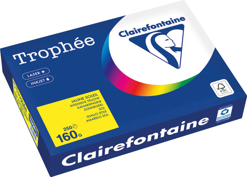 Clairefontaine Kopierpapier – A4, 160 g/m², Kanariengelb – für Inkjet/Laser/Kopierer – FSC – 250 Blatt
