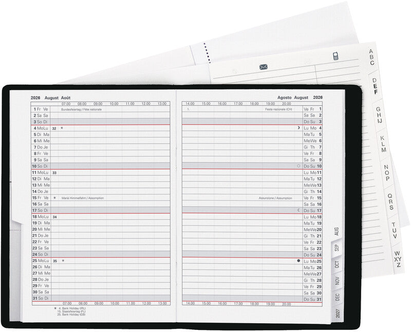 Biella Planer Glasgow Agenda – 1 Monat/2 Seiten, geheftet, 10 × 13,9 cm, 15 Monate Okt–Dez, 2026, PEFC