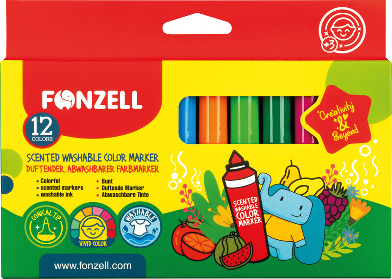 Fonzell Filzstifte, Strichbreite 7,8 mm, 12 Farben