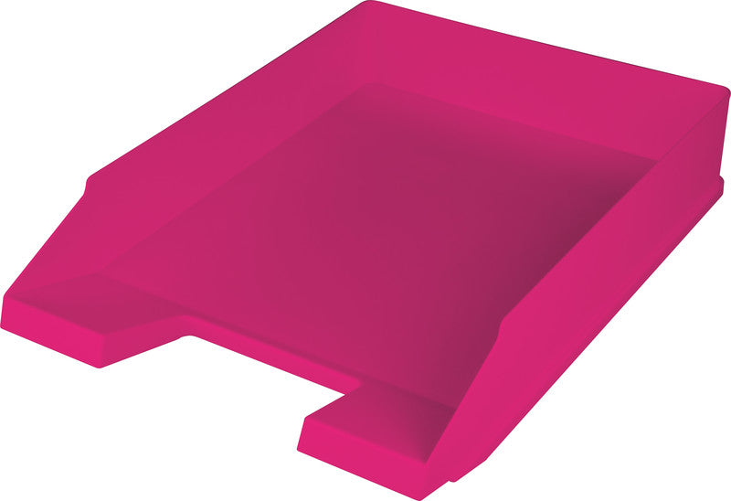 Helit Stapelbarer Briefkorb mit Griffausschnitt, Beschriftungsfeld, matt, pink, B 255 × H 67 × T 345 mm