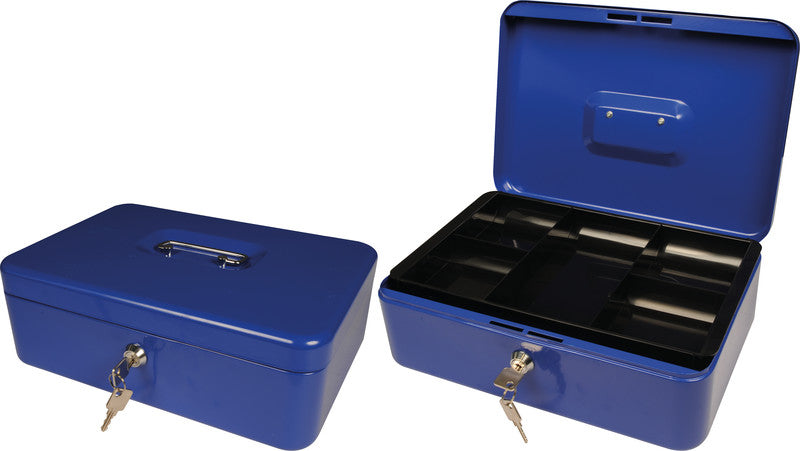 Q-Connect – Geldkassette – mit Schlüssel – 30 × 21,7 × 10 cm – Blau – Stahl