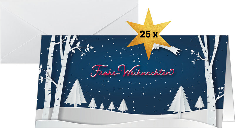 Sigel Weihnachtsgrusskarte (Pop-up Winterlandschaft) – 220 × 110 mm – mit Umschlägen, Edelkarton, 25er Pack
