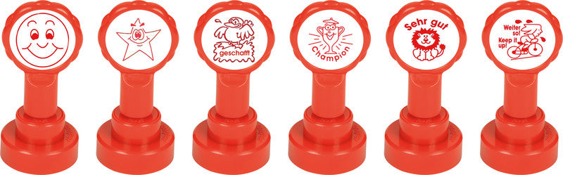 X-stamper Lehrerstempel-Set – Motiv: Smile happy, selbstfärbend, Kunststoff, Ø 22 mm