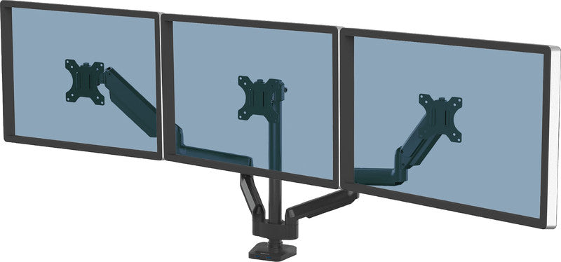 Fellowes Platinum – Monitorhalterung, 3 Monitore, Tischklemme, bis 27", VESA 75 × 75/100 × 100 mm, Schwarz