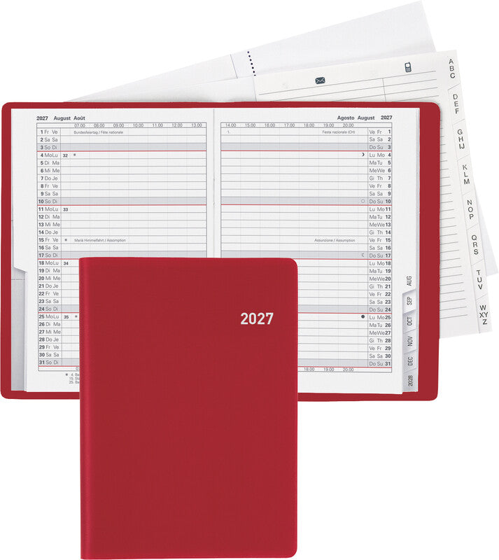 Biella Glasgow Agenda – 1 Monat/2 Seiten, geheftet, 10,0 × 13,9 cm, 15 Monate Okt–Dez, weinrot, PEFC