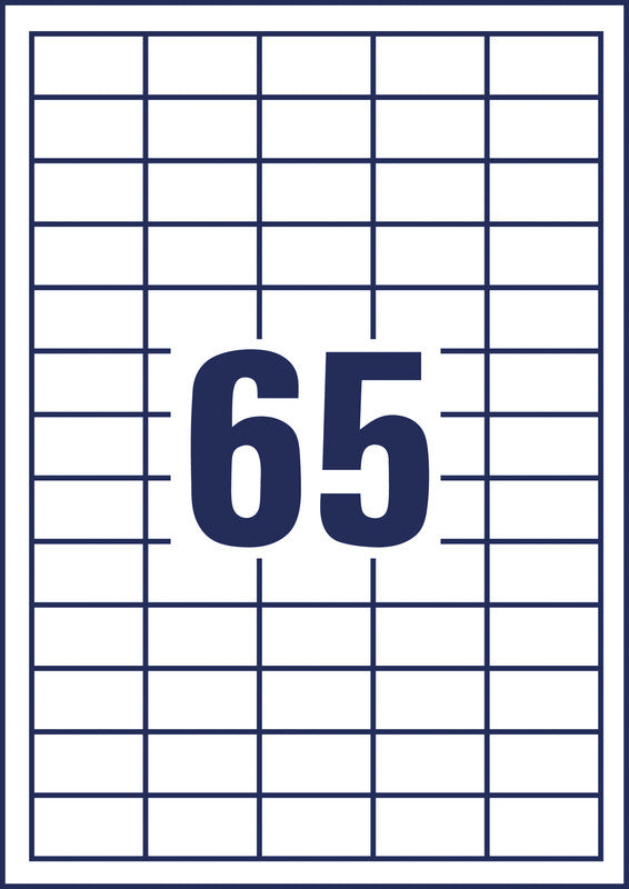 Avery 6121 – Etiketten A4 38 × 21,2 mm – Papier, weiss – permanent haftend – 65 pro Blatt, 30 Blätter (1'950 Stk.)