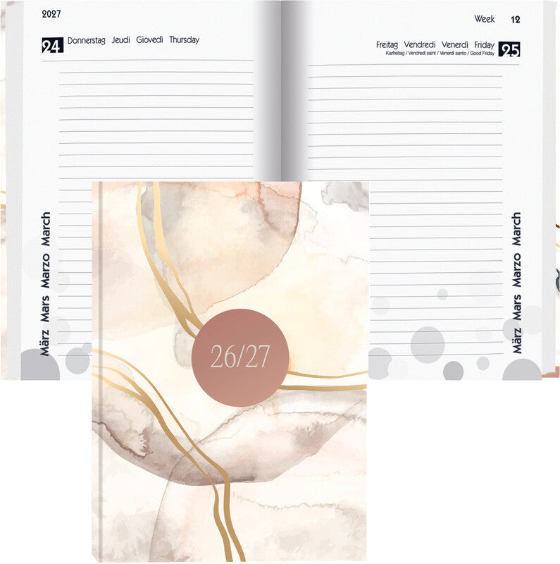 Biella mydiary Schüleragenda – 1 Tag pro Seite, gebunden, 12 × 16,5 cm, Aug–Jul, Abstract, FSC