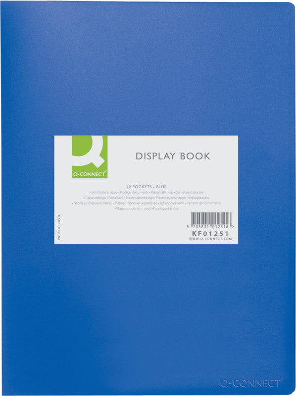 Q-CONNECT Sichtbuch – 20 Sichttaschen, A4, genarbt, antireflex, blau, Kunststoff