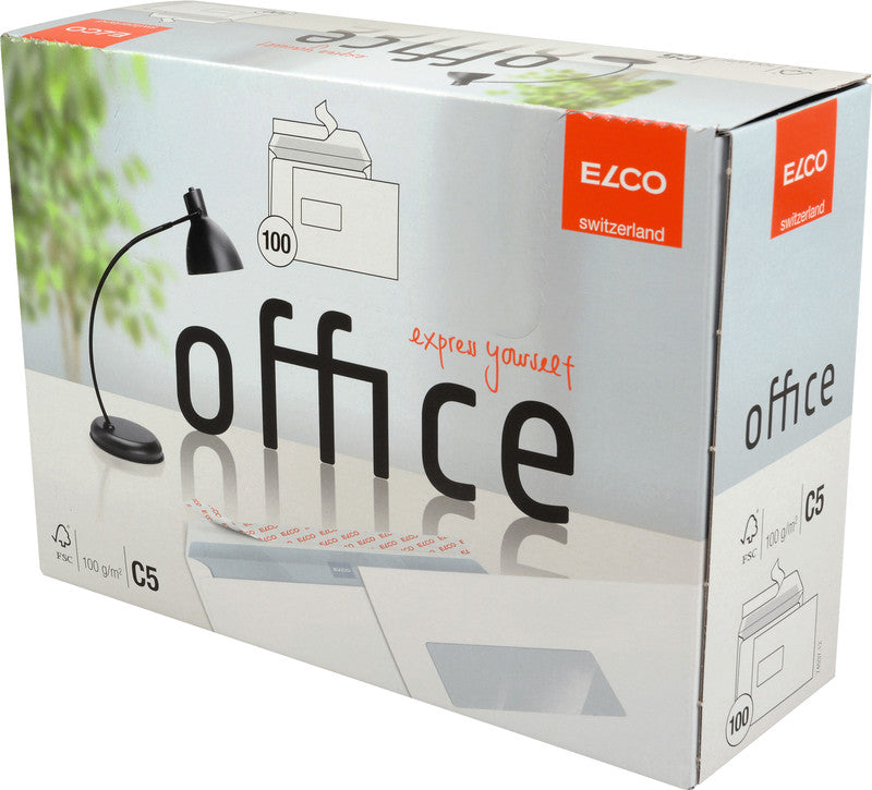 Elco Couvert C5, Fenster links, selbstklebend, hochweiss, 100 g/m², mit Innendruck – 100 Stk.