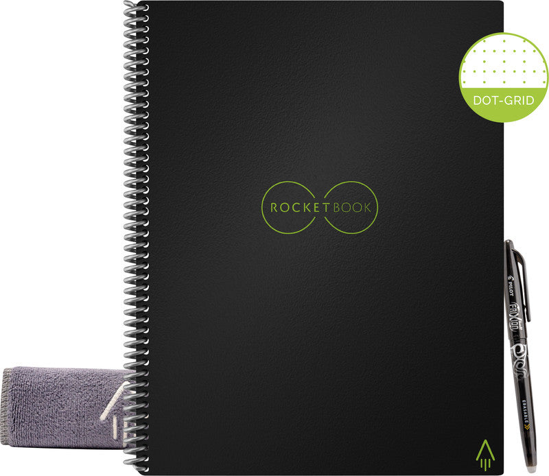 Rocketbook Notizbuch A4, punktkariert, Spiralbindung, Hardcover, 32 Seiten – schwarz, für Rocketbook App