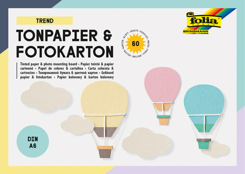Folia Tonpapier- und Fotokartonblock – A6 – 130/300 g/m² – sortiert – 60 Blatt