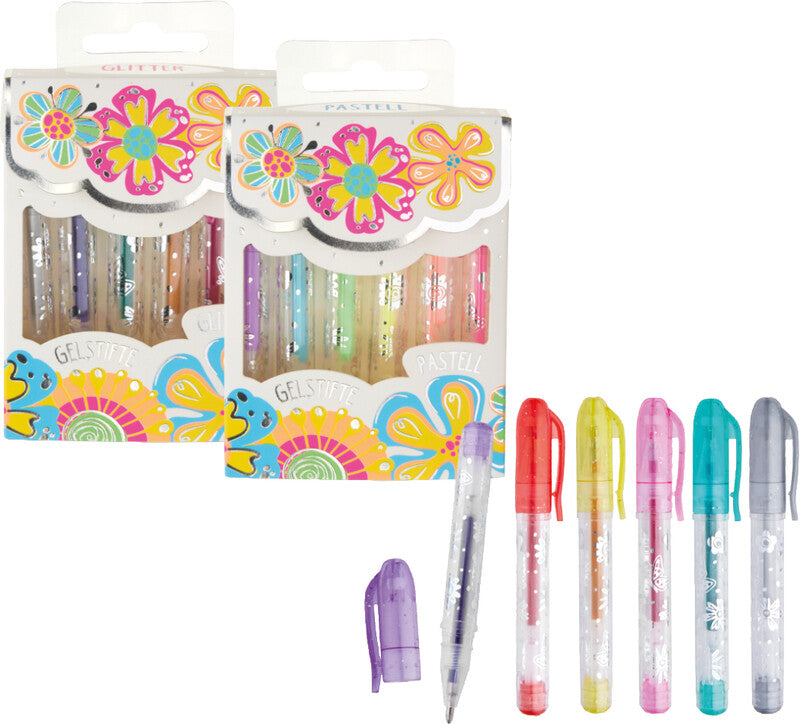 Trendhaus Gelschreiber, Kappe – Farben sortiert, glitzernd, für dunkles Papier, 6er-Set