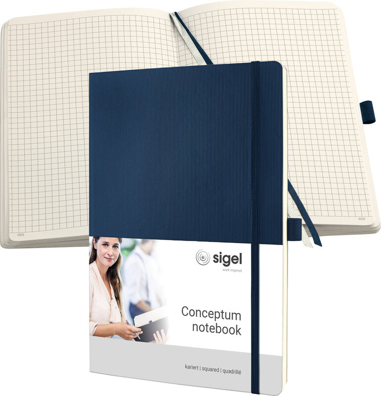 Sigel Notizbuch A4, kariert, Fadenheftung, 194 Seiten, 80 g/m² – Mitternachtsblau