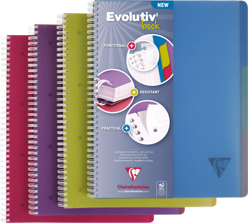 Clairefontaine Spiralblock, Softcover, 120 Blatt, 4-fach gelocht, perforiert, 90 g/m² – sortiert