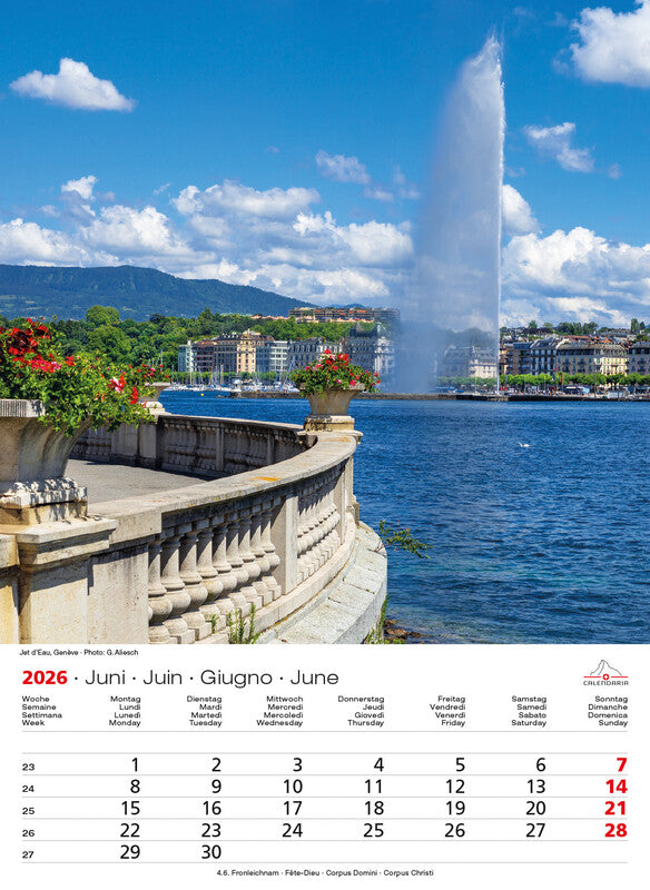 Calendaria Bildkalender Swiss Souvenir 2026 – 23 × 31,5 cm – mit Aufhänger