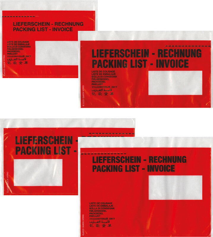 Elco Dokumententasche – C6 (162 × 114 mm), Fenster rechts, bedruckt, rot, selbstklebend – 250 Stück