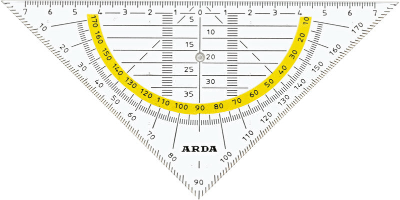 ARDA Wandtafel-Geodreieck – 16 × 16 cm, Kunststoff, transparent, Skalenfarbe schwarz