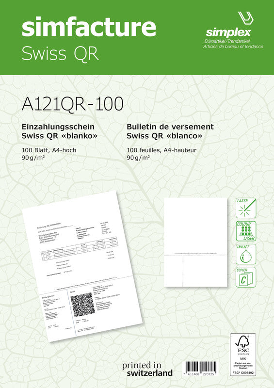 Simplex Formular – simfacture Swiss QR, A4