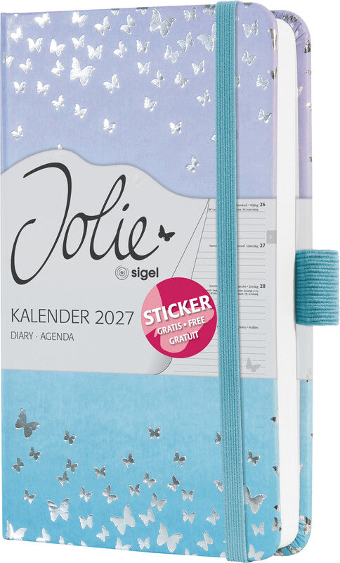 Sigel JOLIE Agenda – 1 Woche/2 Seiten, gebunden, A6, 2027, Butterfly Confetti Sky, FSC