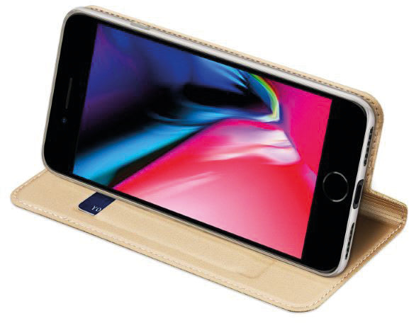 Dux Ducis Booklet-Hülle – für Apple iPhone SE (2020) – gold – Kunstleder – mit Kartenfach, Magnetverschluss