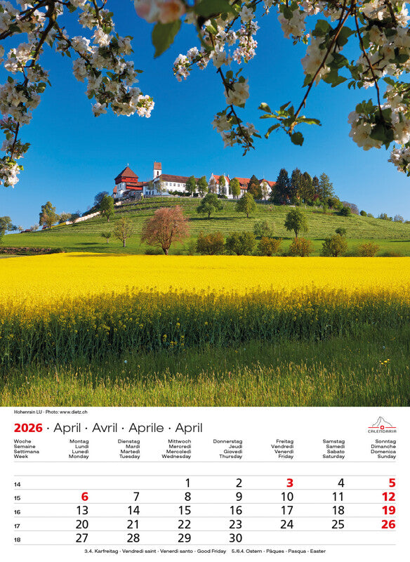 Calendaria Bildkalender Swiss Souvenir 2026 – 23 × 31,5 cm – mit Aufhänger