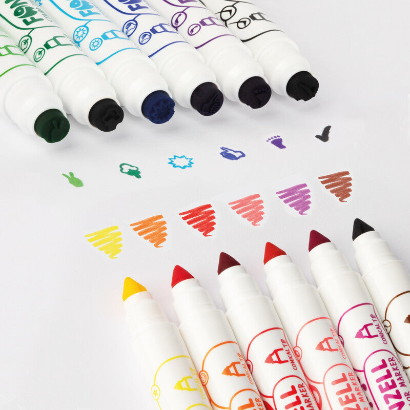 Fonzell Stempel-Filzstifte, Strichbreite 7,7–8,8 mm, 12 Farben, 12 Motive