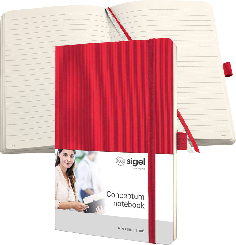 Sigel Notizbuch, A5, liniert, Fadenheftung, Softcover, 194 Seiten, 80 g/m² – rot