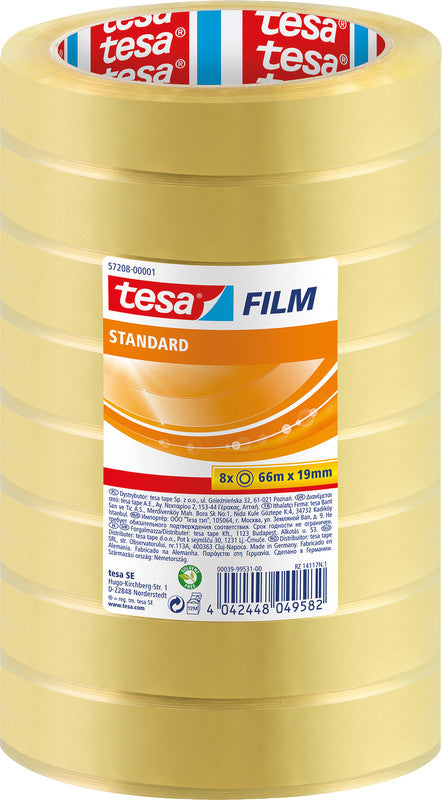 TESA Büro-Klebeband – permanent, klar, PP, 19 mm × 66 m, Kern Ø 76 mm