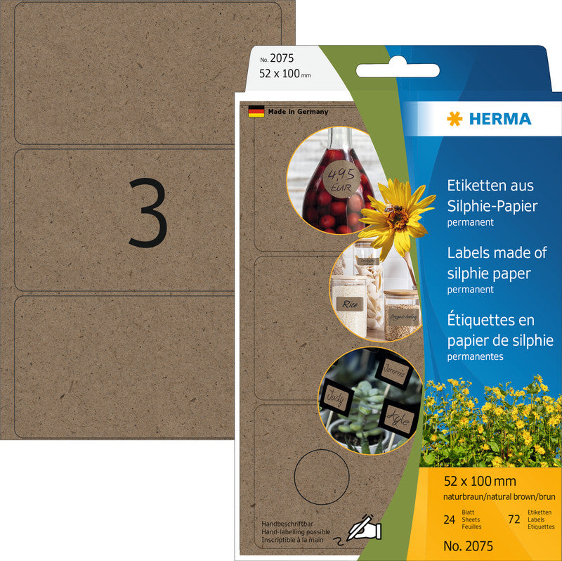 HERMA Schuletiketten – 52 × 100 mm, Abgerundete Ecken, 72 Stk, 24 Bogen, Papier