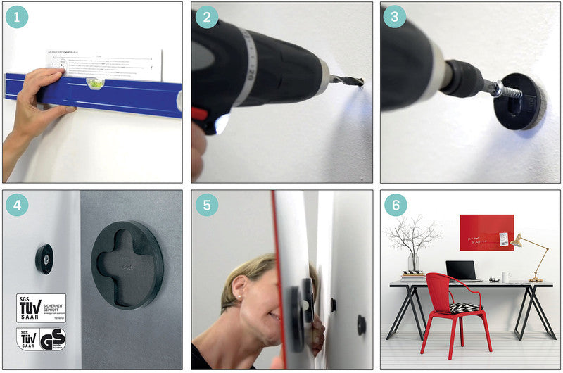 Sigel Whiteboard – 60 × 40 cm, Glas, matt, magnetisch, Wandmontage, inkl. SuperDym-Magnetwürfel, Montagesatz