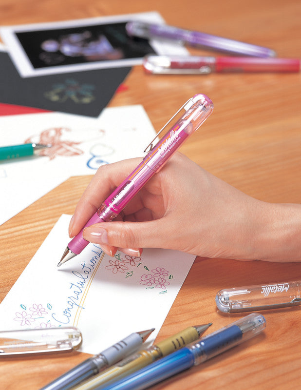 Pentel Hybrid Gel Grip DX Gelschreiber – rot metallic, 1 mm, wasserfest, lichtbeständig, Kappe