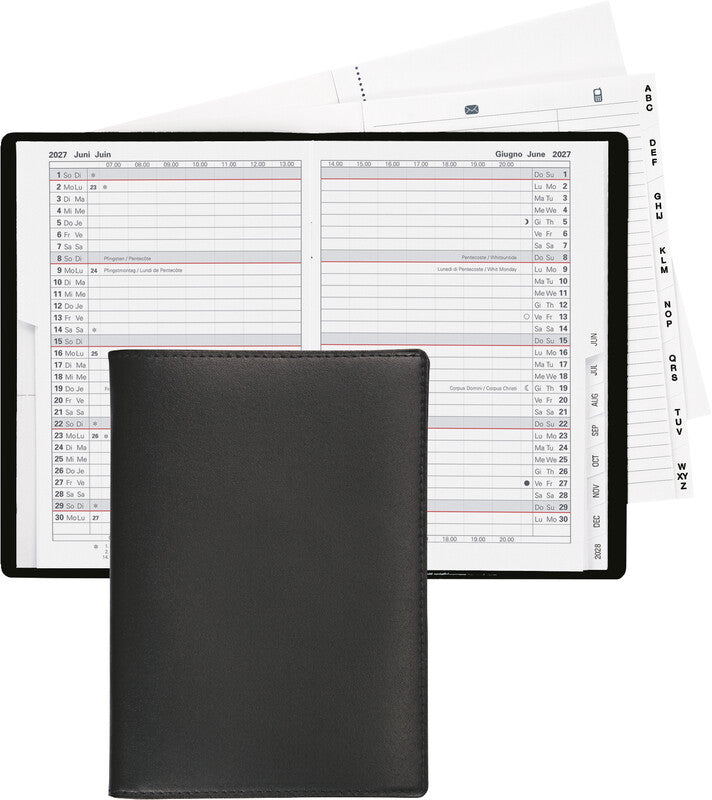 Biella Istanbul Agenda – 1 Monat/2 Seiten, geheftet, 10,6 × 15,3 cm, 15 Monate Okt–Dez, 2027, Schwarz, FSC