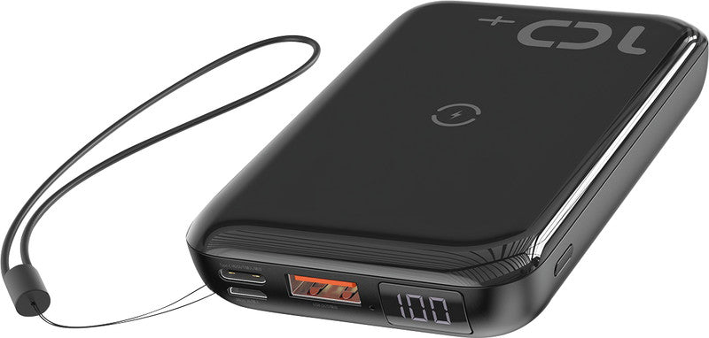 Baseus Powerbank 10000 mAh, 1× USB-C, 1× USB-A, kabelloses Laden, für Smartphones, Tablets, schwarz