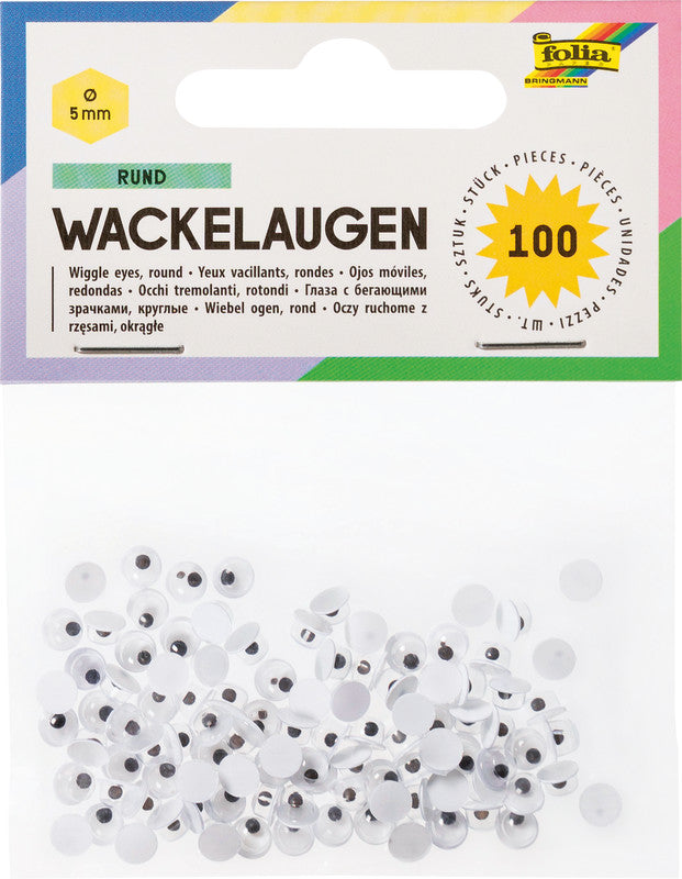 Folia Runde Wackelaugen – 100 Stück – Weiss – Ø 5 mm