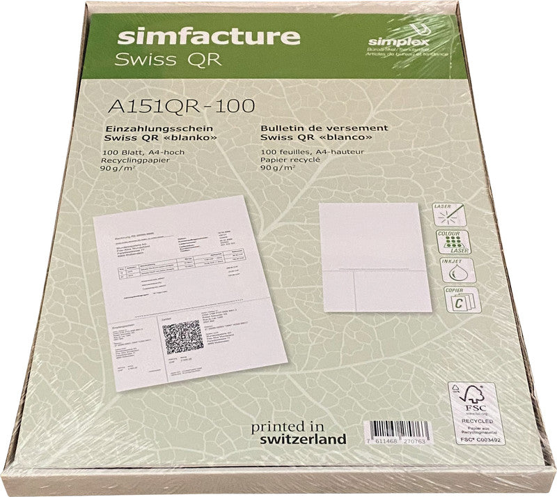 Simplex simfacture Formular – Swiss QR Recycling, für QR-Rechnung, A4