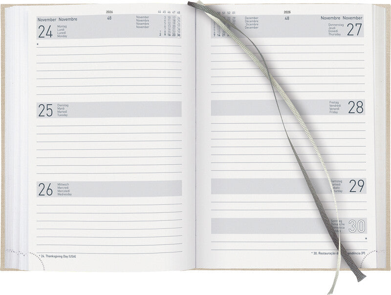 Biella Dispo Term Agenda – 1 Woche/2 Seiten, gebunden, 14,5 × 20,5 cm, Jan–Dez 2026, beige, FSC
