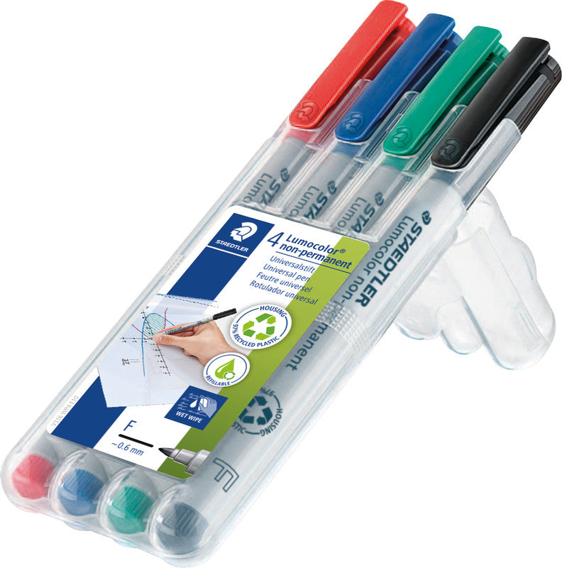 Staedtler Non-Permanent-Marker Lumocolor – fein 0,6 mm – sortiert – 4er-Set – nachfüllbar