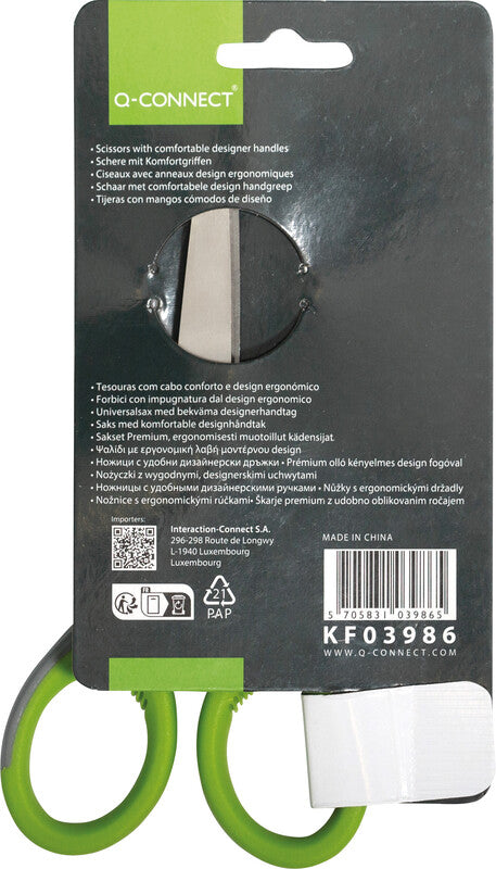 Q-CONNECT Universalschere – 17,0 cm, Edelstahl, für Rechts- und Linkshänder, spitz, Kunststoff, grün