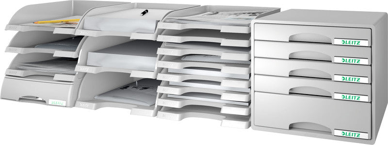 Leitz Stapelbarer Briefkorb mit Griffausschnitt, Beschriftungsfeld, matt, grau, B 255 × H 103 × T 357 mm