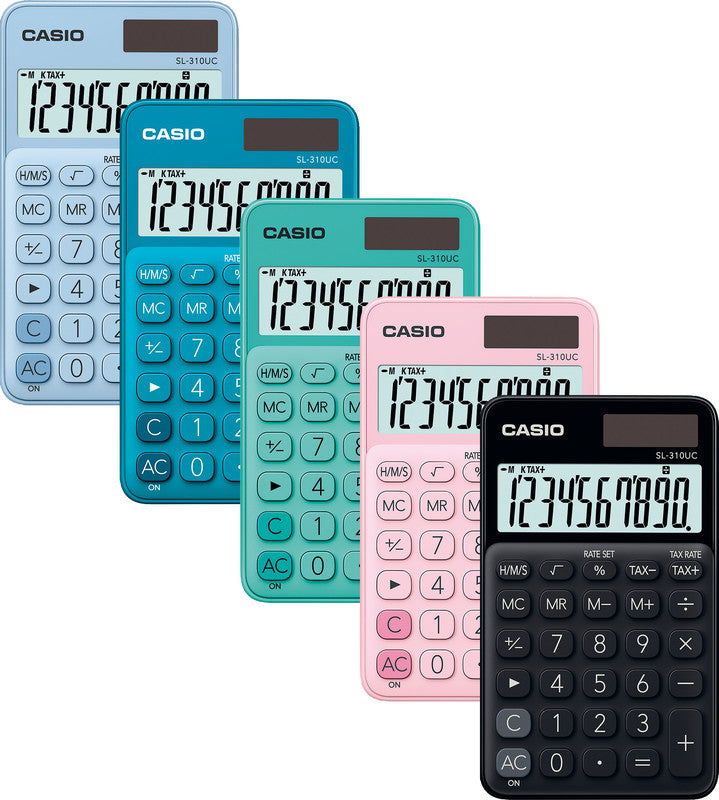 Casio Taschenrechner SL-310UC – 10-stellig, LCD, Prozent/Steuer, Solar + Batterie, grün, 70×118×8 mm