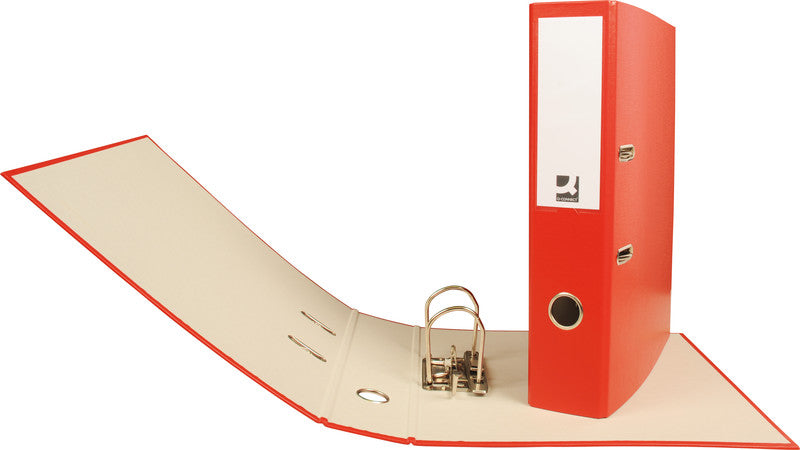 Q-connect Ordner – A4 hoch – 2-Ring Hebelmechanik, Rücken 70 mm – rot, mit Niederhalter, mit Griffloch, FSC