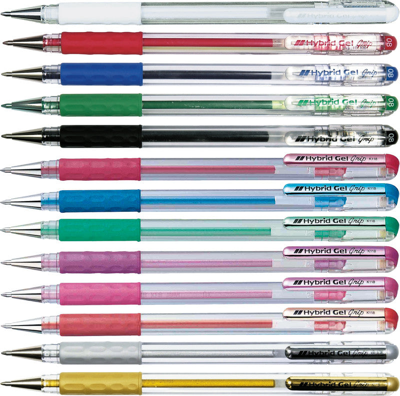 Pentel Hybrid Gel Grip Gelschreiber – weiss, 0,8 mm, wasserfest, lichtbeständig, für dunkles Papier, Kappe