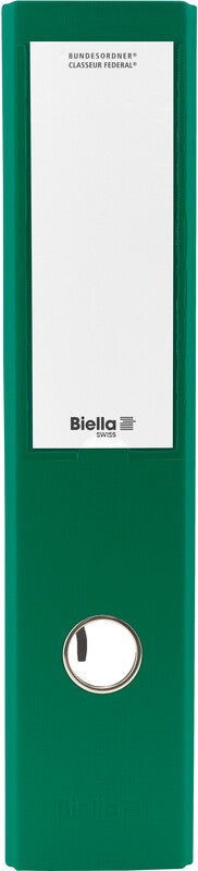 Biella Bundesordner – A4 hoch – 2-Ring Hebelmechanik, Rücken 70 mm – Grün, Karton, mit Niederhalter, FSC