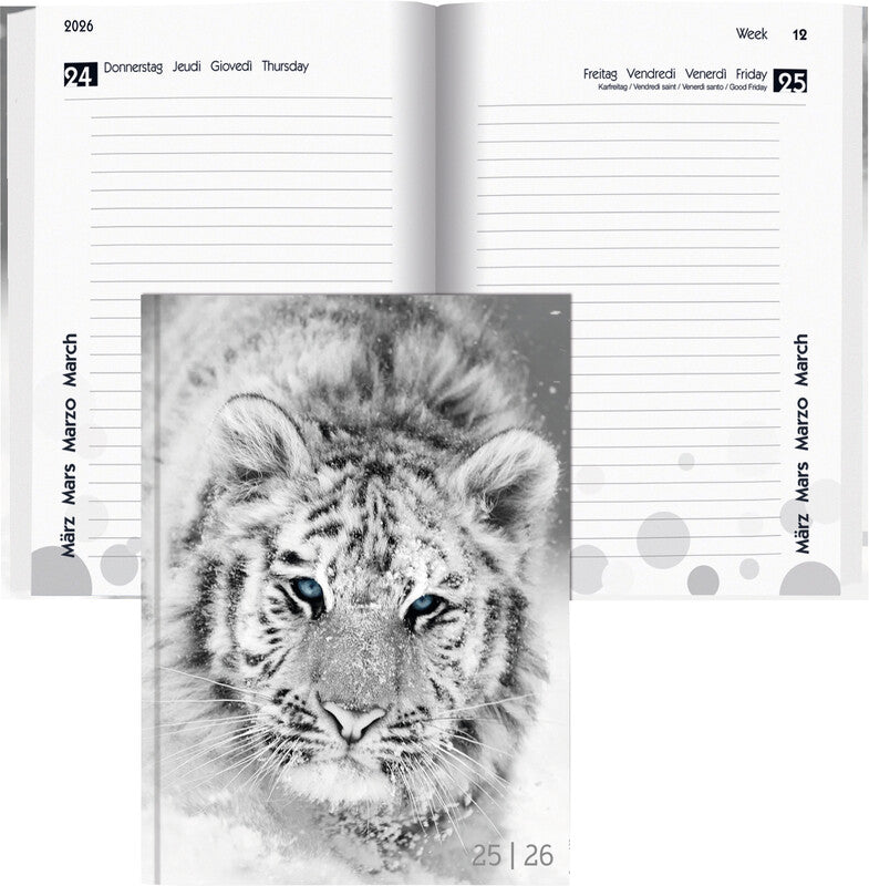 Biella mydiary Schüleragenda – 1 Tag/Seite, gebunden, 12 × 16,5 cm, Aug–Jul, Schwarz & Weiss, FSC