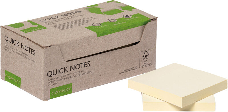 Q-Connect Haftnotizen – 76×76 mm – gelb, 12×100 Blatt, Recyclingpapier