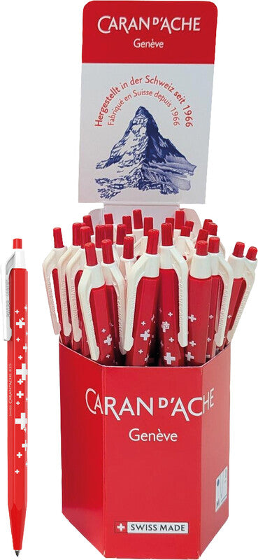 Caran d-Ache Caran d'Ache 825 Kugelschreiber – Blau, Spitze 1 mm, Druck, Kunststoff, Schaftfarbe Rot/Weiss