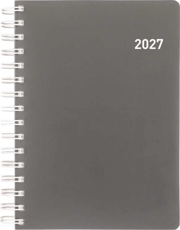 Biella Registra plus Agenda – 1 Tag pro Seite, Wire-O, 14,5 × 20,5 cm, 2026, 1/2-Stunden-Takt, Grau, FSC