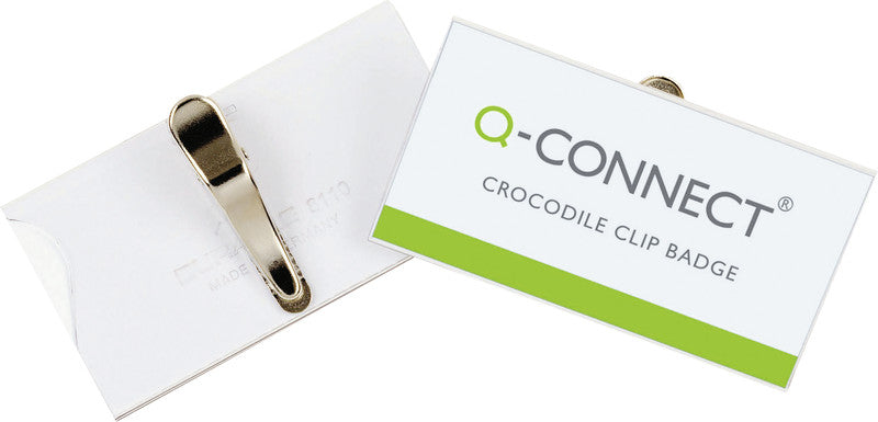 Q-CONNECT Namensschild – 75 × 40 mm, transparent, Kunststoff, Krokoklemme – 25 Stk